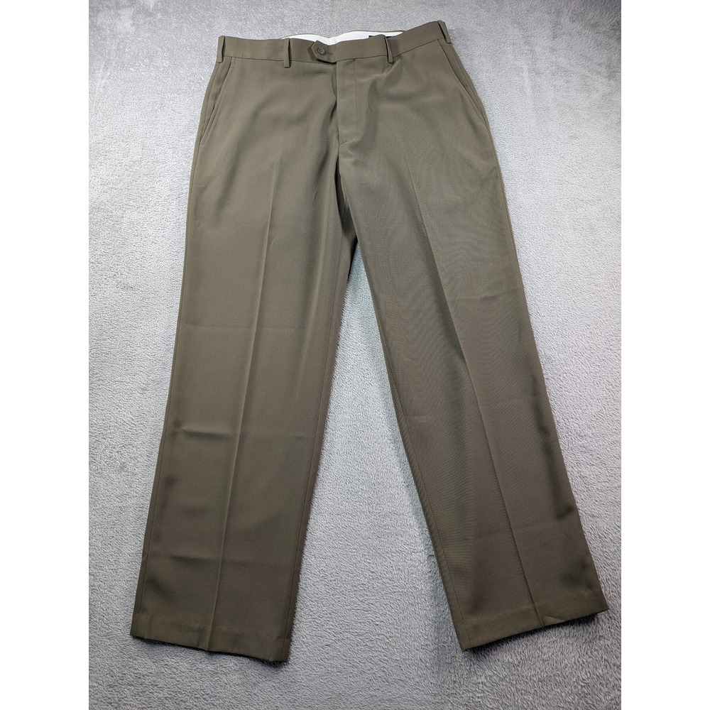 Brandini Mens Relaxed Fit Flat Front Dress Microfiber Pants Olive Green 34x30
